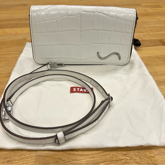 Staud Carmelo White Croc-Embossed Leather Bag Crossbody / Clutch - Picture 1 of 16
